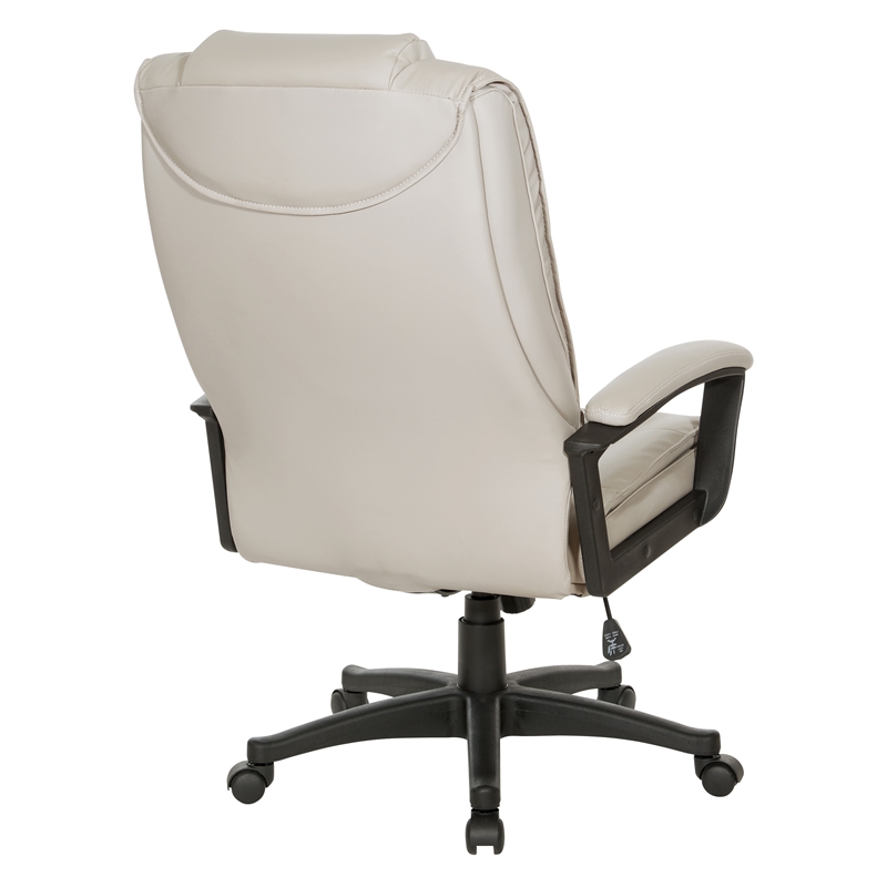 High Back Taupe Gray Bonded Leather Chair with Padded Loop Arms