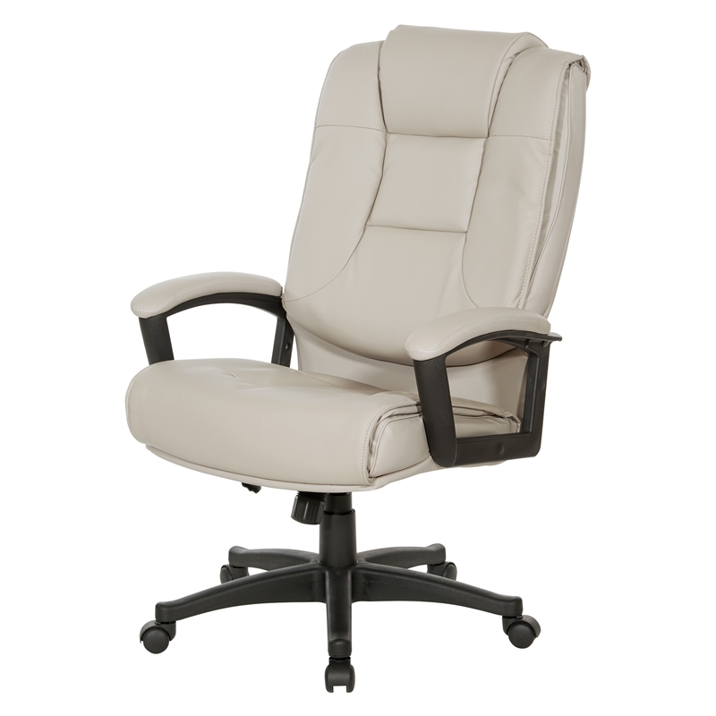 High Back Taupe Gray Bonded Leather Chair with Padded Loop Arms