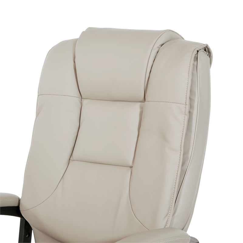 High Back Taupe Gray Bonded Leather Chair with Padded Loop Arms