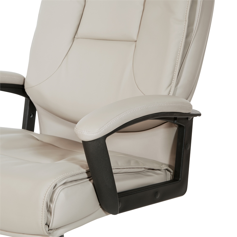 High Back Taupe Gray Bonded Leather Chair with Padded Loop Arms