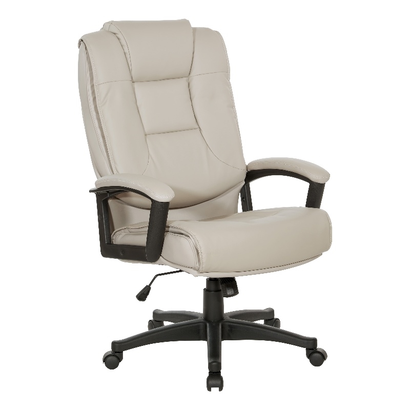 High Back Taupe Gray Bonded Leather Chair with Padded Loop Arms