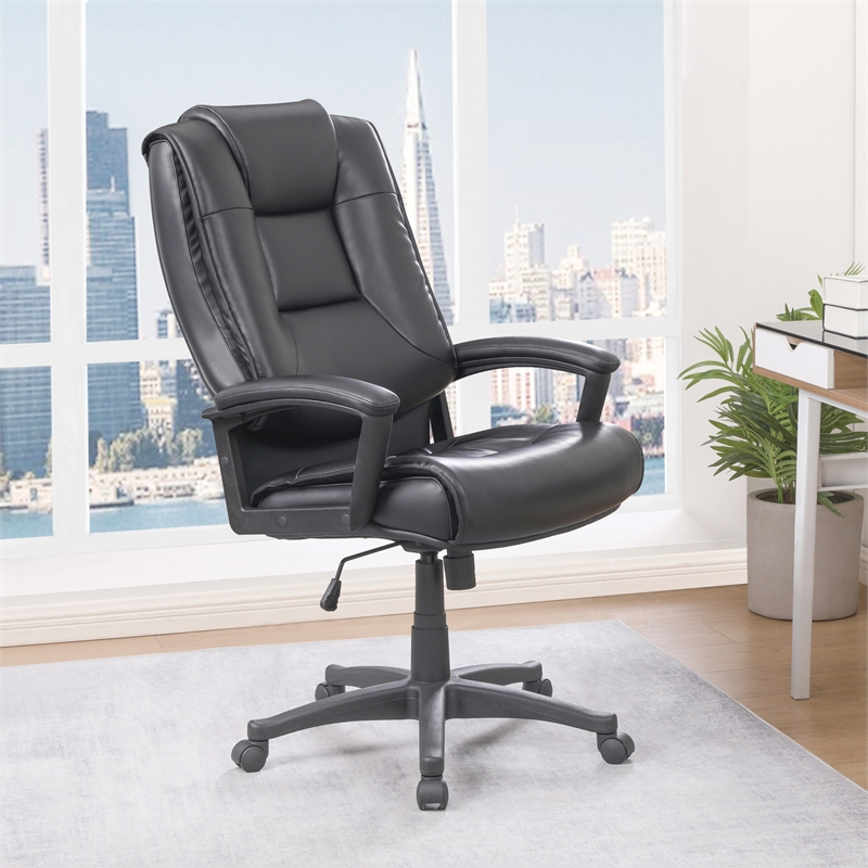 High Back Black Bonded Leather Chair with Padded Loop Arms