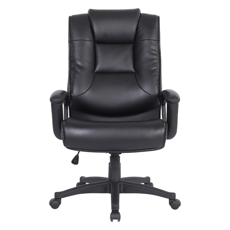 High Back Black Bonded Leather Chair with Padded Loop Arms