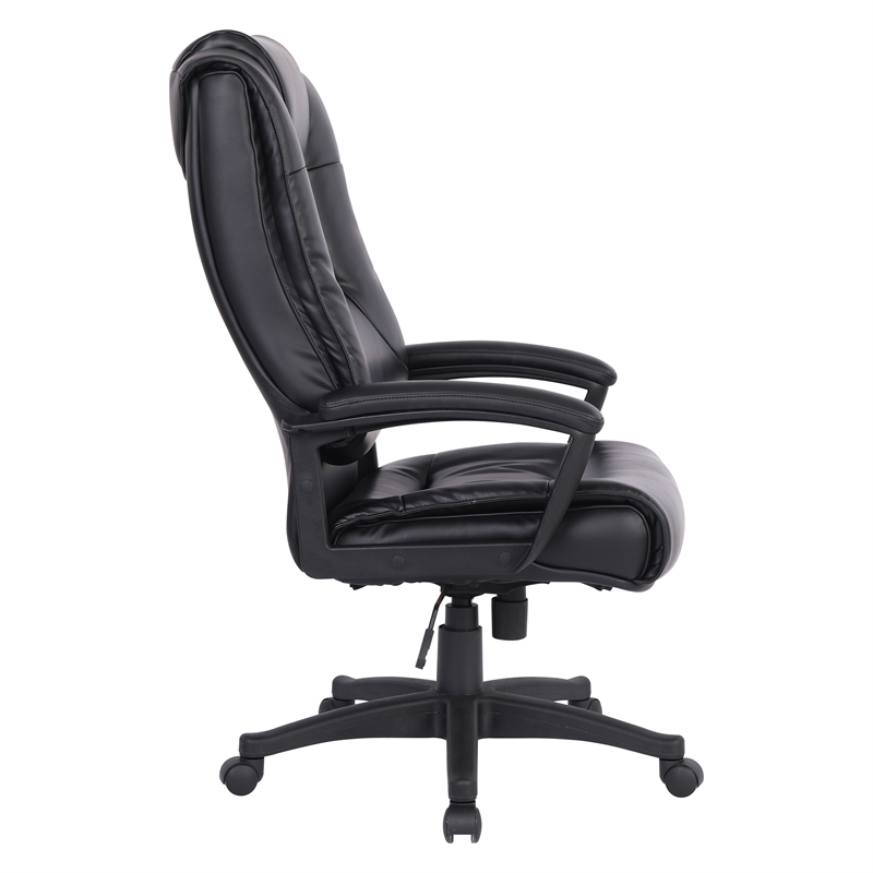 High Back Black Bonded Leather Chair with Padded Loop Arms