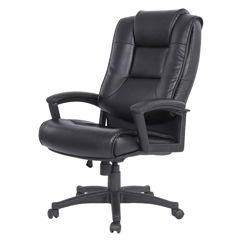 High Back Black Bonded Leather Chair with Padded Loop Arms