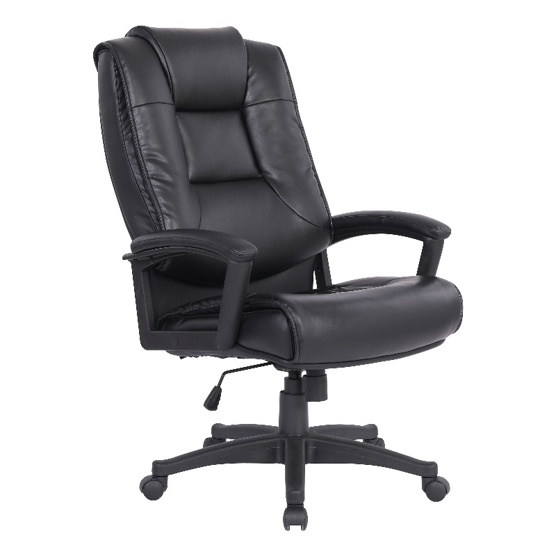 High Back Black Bonded Leather Chair with Padded Loop Arms