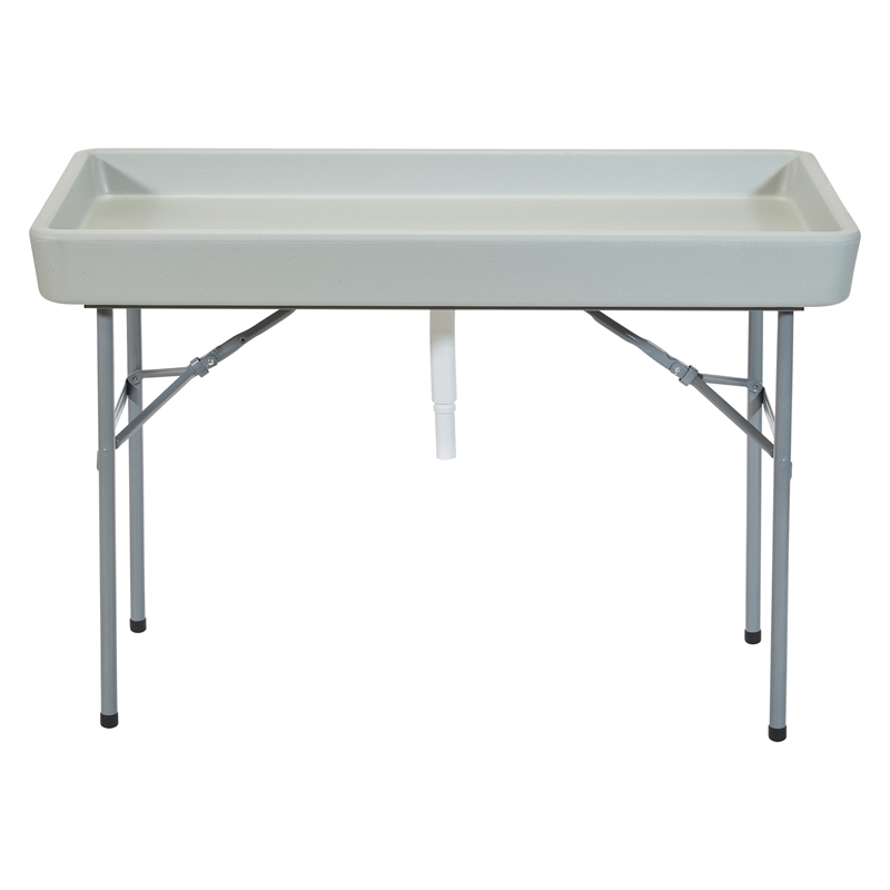 Folding Beverage Ice Cooler Table in Resin with Sateen removable skirt