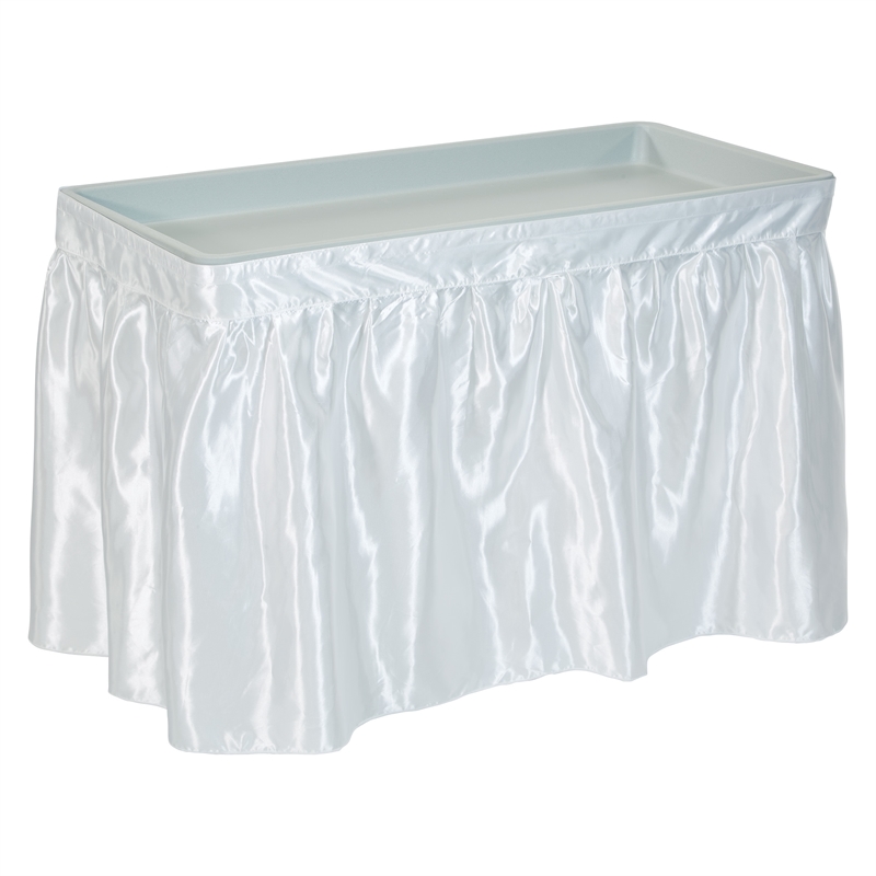 Folding Beverage Ice Cooler Table in Resin with Sateen removable skirt