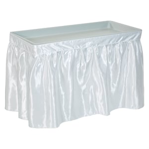 Folding Beverage Ice Cooler Table in Resin with Sateen removable skirt