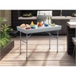 Folding Beverage Ice Cooler Table in Resin with Sateen removable skirt