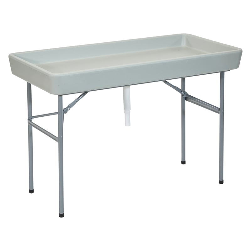 Folding Beverage Ice Cooler Table in Resin with Sateen removable skirt