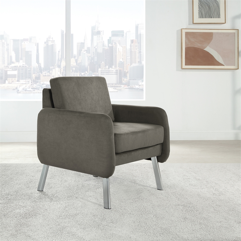 Lounge Chair in Charcoal Fabric with Chrome Legs