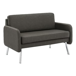 Lounge Loveseat in Smoke Faux Leather with Chrome Legs