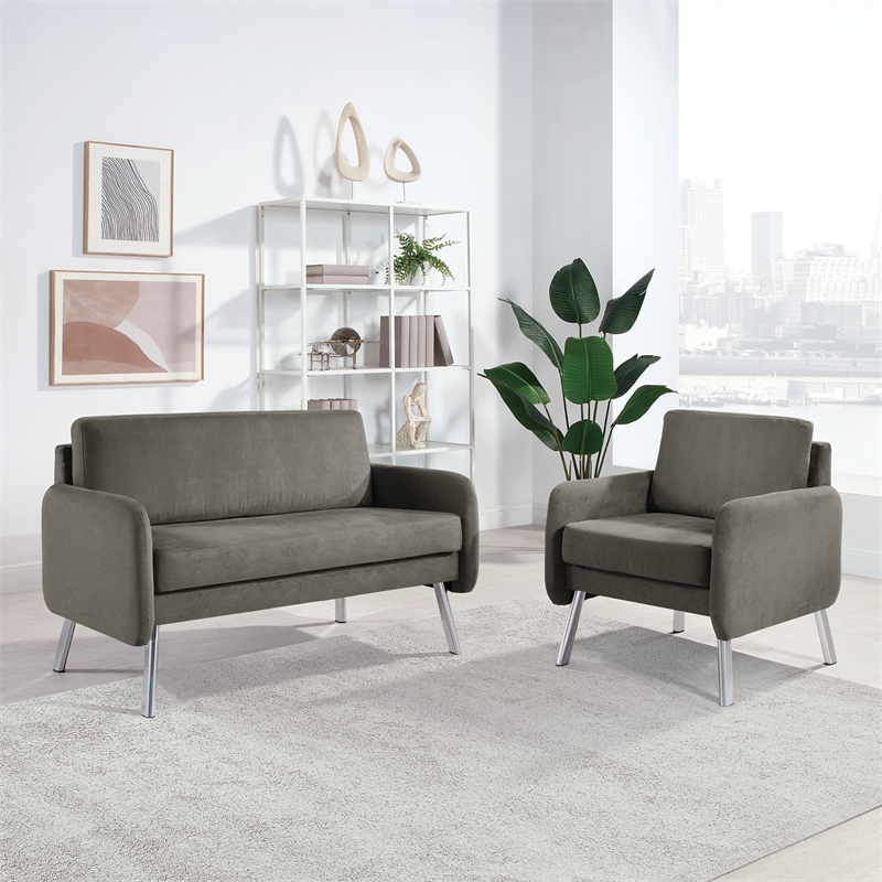Lounge Loveseat in Charcoal Fabric with Chrome Legs
