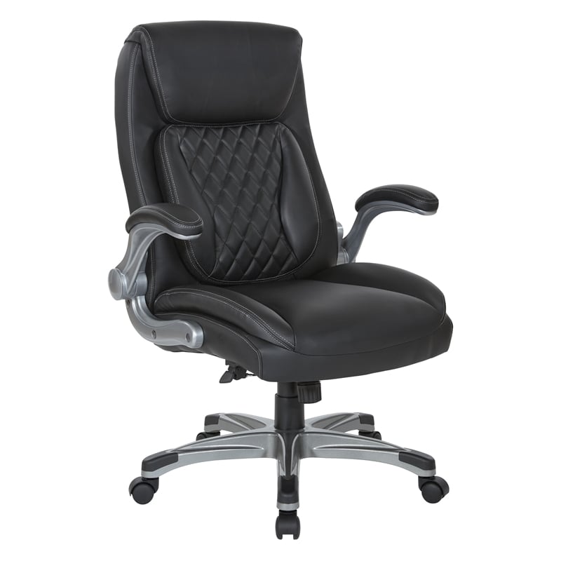 Executive Chair in Black Bonded Leather with Flip Arms