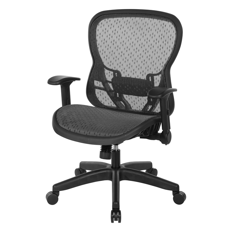 Deluxe R2 SpaceGrid Back Chair and Seat with Flip Arms  in Fabric Black