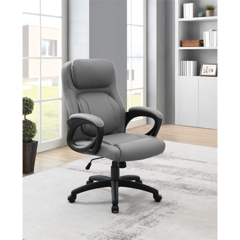 Managers Chair Taupe Faux Leather and Gray Mesh Accents with Padded Arms