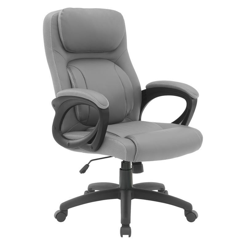 Managers Chair Taupe Faux Leather and Gray Mesh Accents with Padded Arms