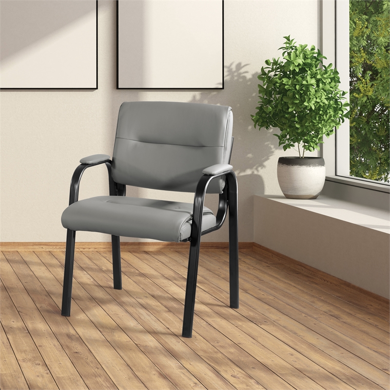Guest Chair in Charcoal Gray Faux Leather in Black Finish Frame