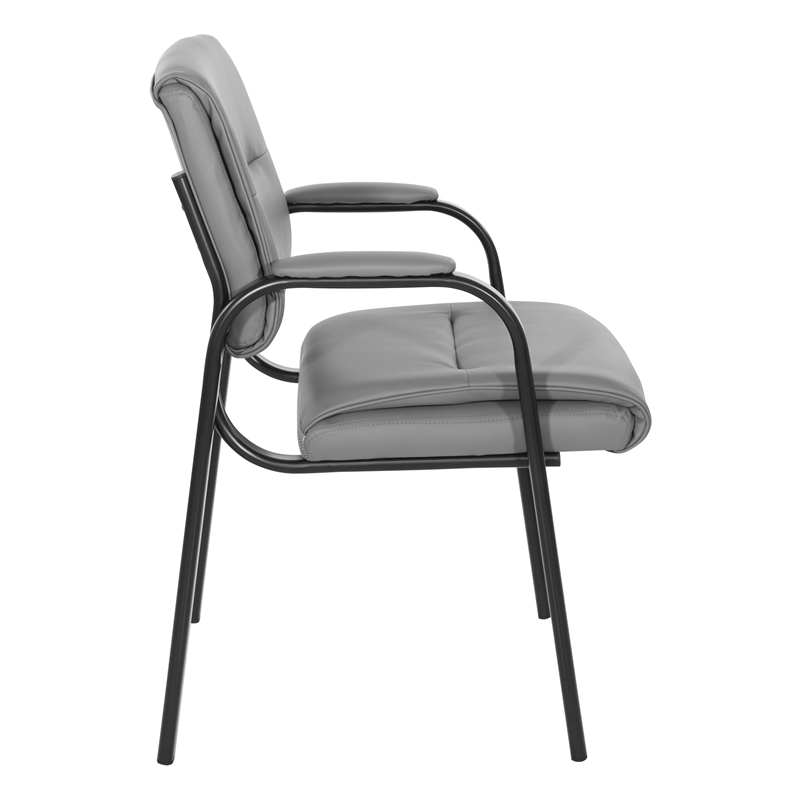 Guest Chair in Charcoal Gray Faux Leather in Black Finish Frame