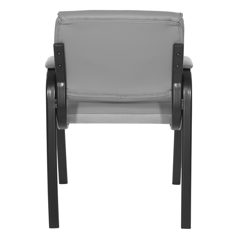 Guest Chair in Charcoal Gray Faux Leather in Black Finish Frame