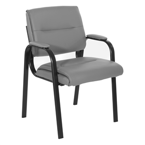 Guest Chair in Charcoal Gray Faux Leather in Black Finish Frame