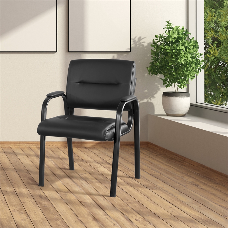 Guest Chair in Black Faux Leather in Black Finish Frame