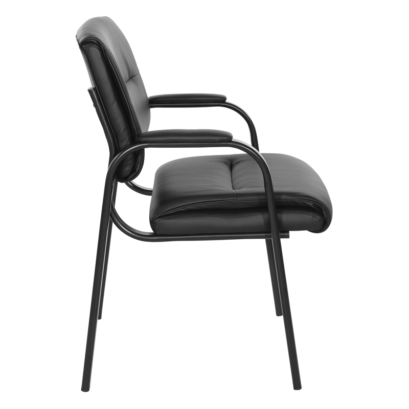 Guest Chair in Black Faux Leather in Black Finish Frame