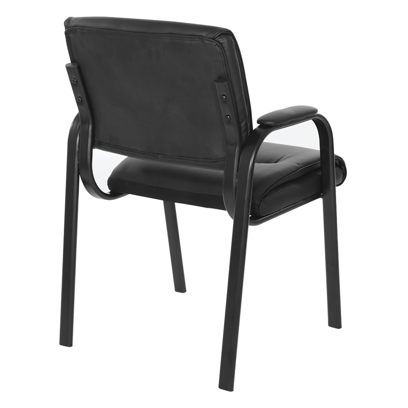 Guest Chair in Black Faux Leather in Black Finish Frame
