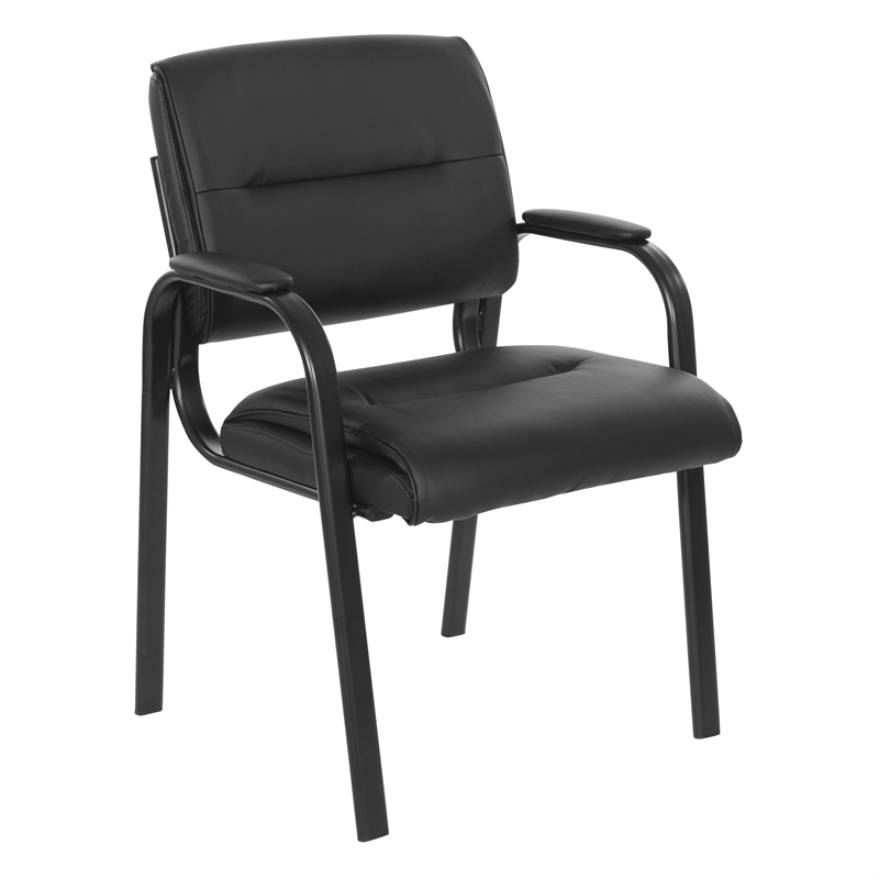 Guest Chair in Black Faux Leather in Black Finish Frame