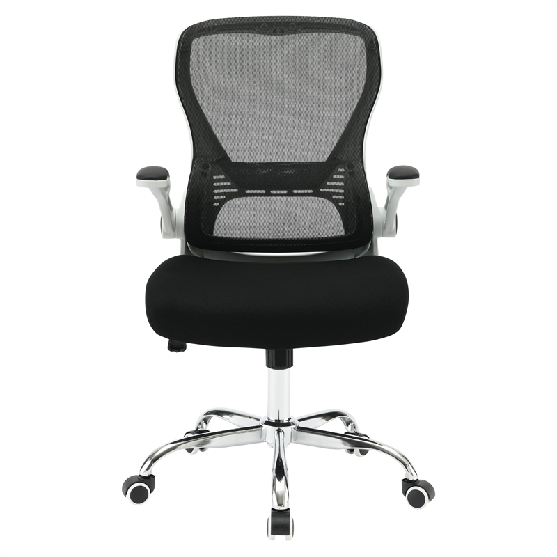 Black Mesh Back with Black Fabric Seat on White Frame and Chrome Base