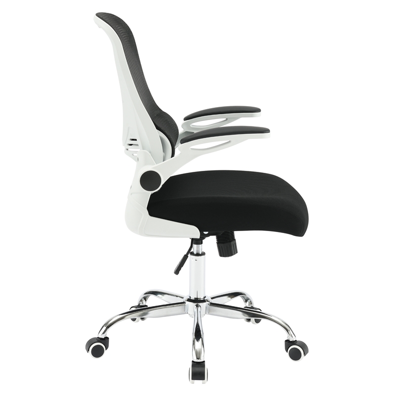 Black Mesh Back with Black Fabric Seat on White Frame and Chrome Base
