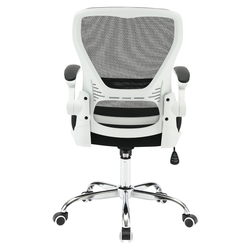 Black Mesh Back with Black Fabric Seat on White Frame and Chrome Base