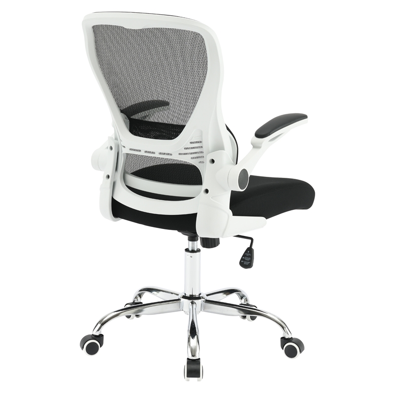 Black Mesh Back with Black Fabric Seat on White Frame and Chrome Base