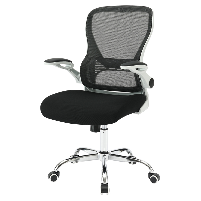 Black Mesh Back with Black Fabric Seat on White Frame and Chrome Base