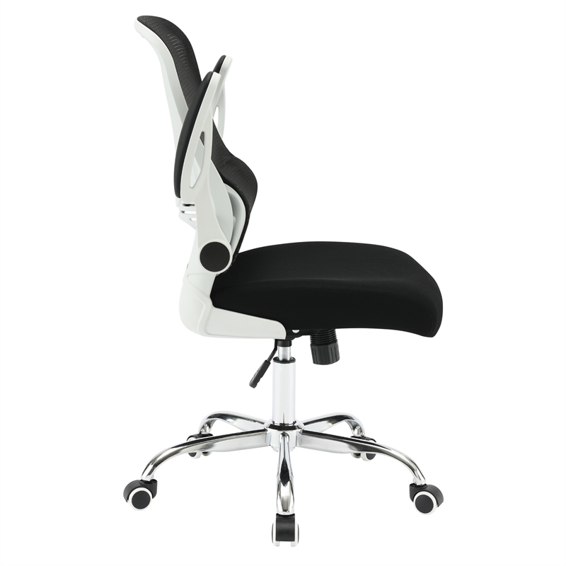 Black Mesh Back with Black Fabric Seat on White Frame and Chrome Base