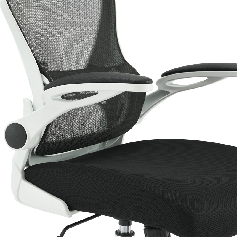 Black Mesh Back with Black Fabric Seat on White Frame and Chrome Base