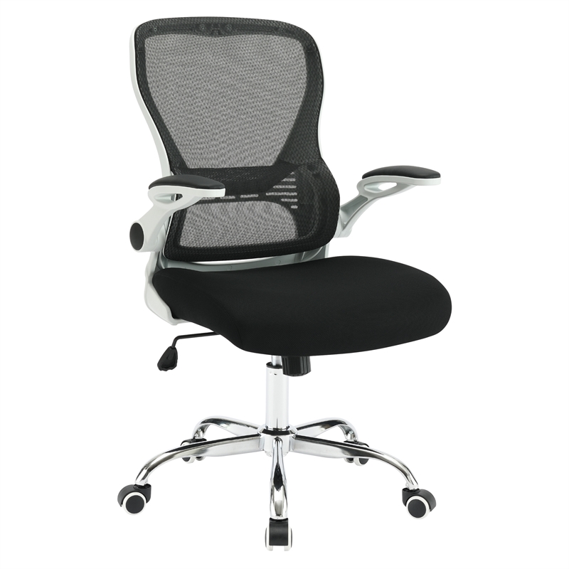 Black Mesh Back with Black Fabric Seat on White Frame and Chrome Base