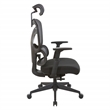High Back in Black Mesh and Black Fabric Seat with Adjustable Arms