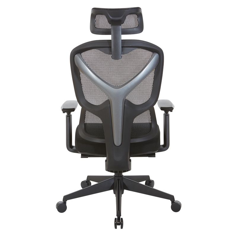 High Back in Black Mesh and Black Fabric Seat with Adjustable Arms