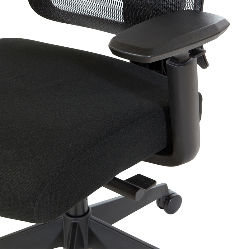High Back in Black Mesh and Black Fabric Seat with Adjustable Arms