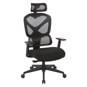 High Back in Black Mesh and Black Fabric Seat with Adjustable Arms