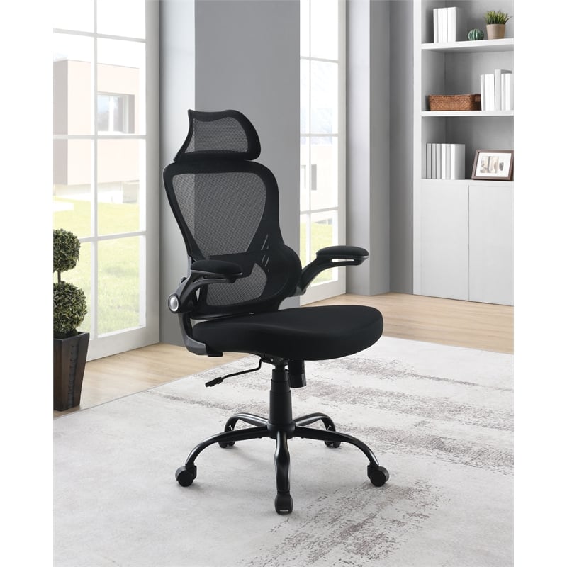 Black Mesh Back and Black Fabric Seat with Headrest
