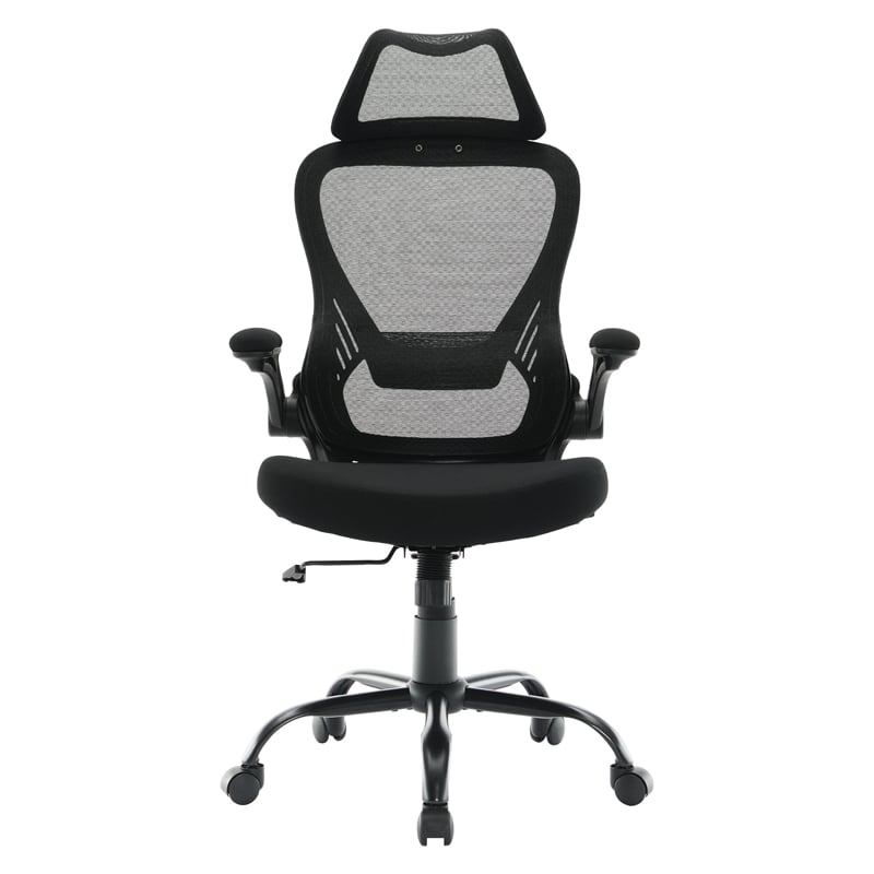 Black Mesh Back and Black Fabric Seat with Headrest