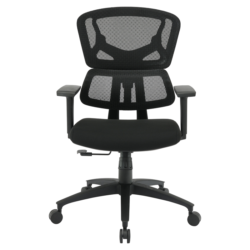 Black Mesh Back with Black Fabric Seat and Adjustable Arms on Black Nylon Base