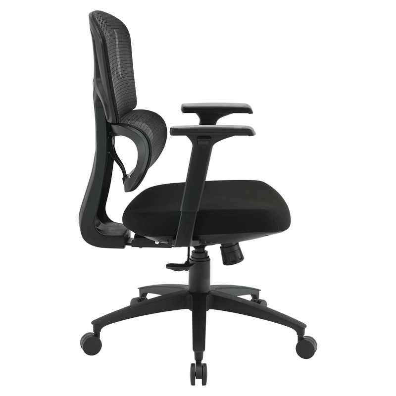 Black Mesh Back with Black Fabric Seat and Adjustable Arms on Black Nylon Base
