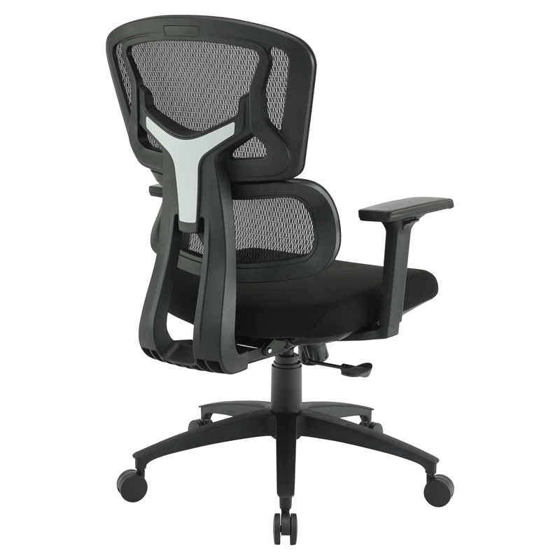 Black Mesh Back with Black Fabric Seat and Adjustable Arms on Black Nylon Base