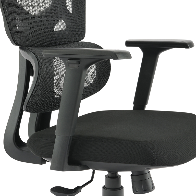 Black Mesh Back with Black Fabric Seat and Adjustable Arms on Black Nylon Base