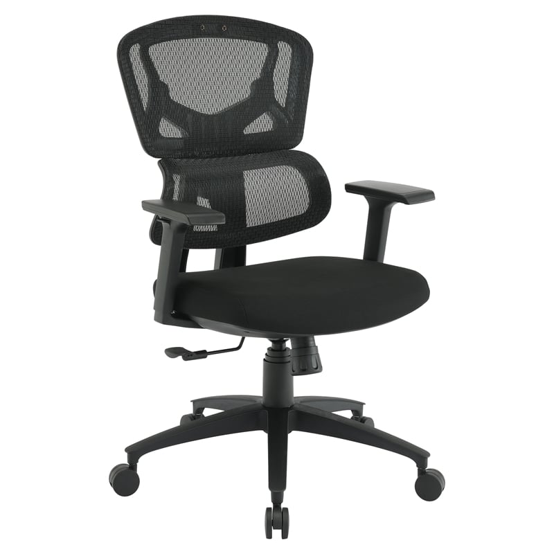 Black Mesh Back with Black Fabric Seat and Adjustable Arms on Black Nylon Base