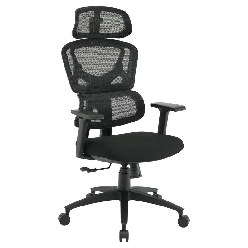 Black Mesh Back and Black Fabric Seat with Adjustable Arms